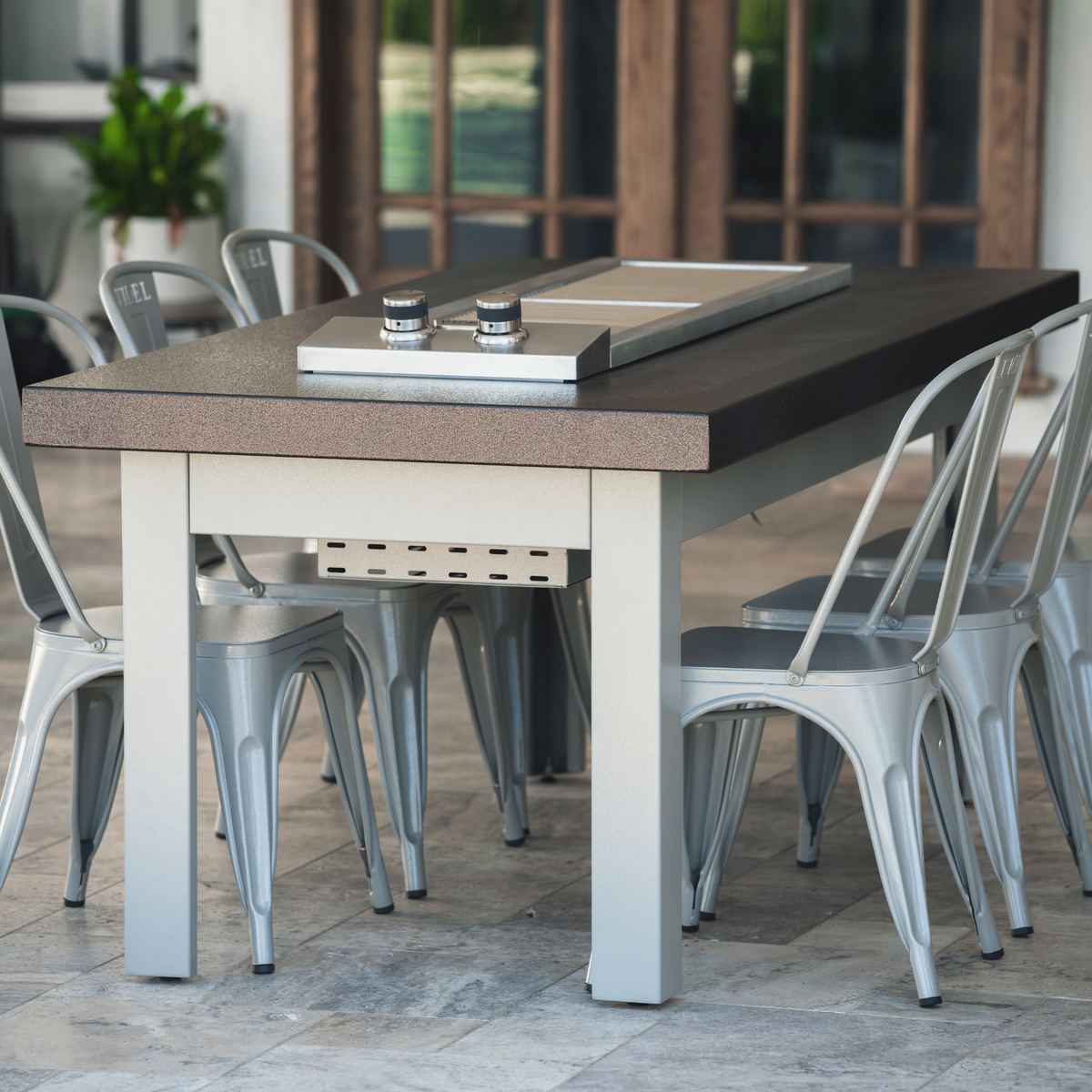 The Alameda Cooking Table with The Anza (Dual) Burner - Powder Coated Table - Includes (6) Dining Chairs - Natural Gas