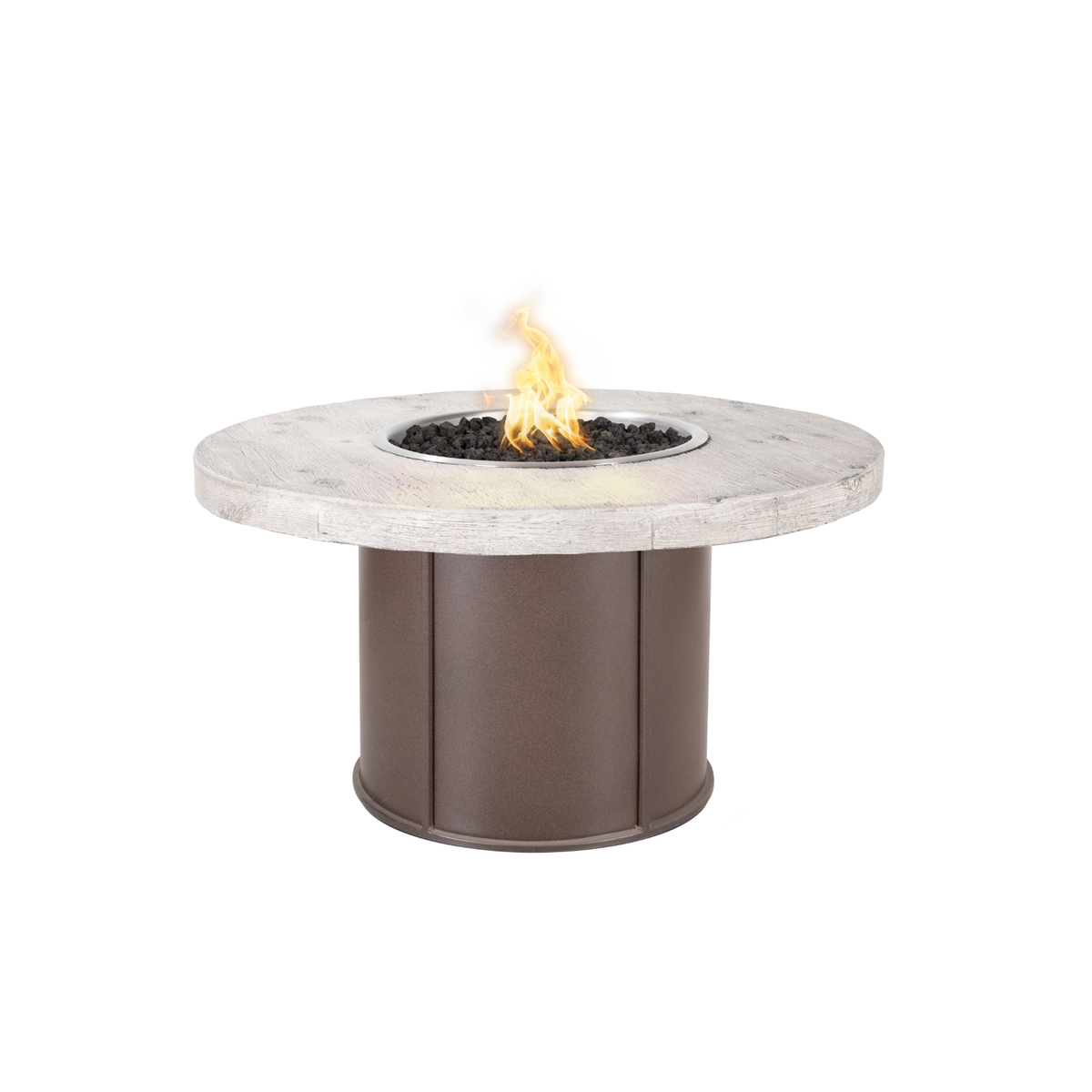 Fresno Wood Grain and Steel Fire Pit 60" - Match Lit - Ivory Concrete Top - Java Powder Coat Base - Natural Gas