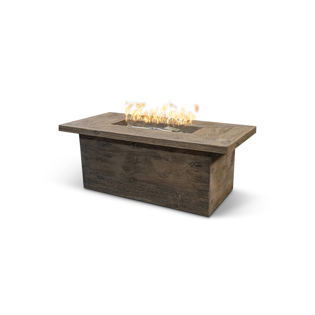 60" Rectangular Grove Fire Table - Wood Grain GFRC Concrete - Oak - Match Lit - Liquid Propane