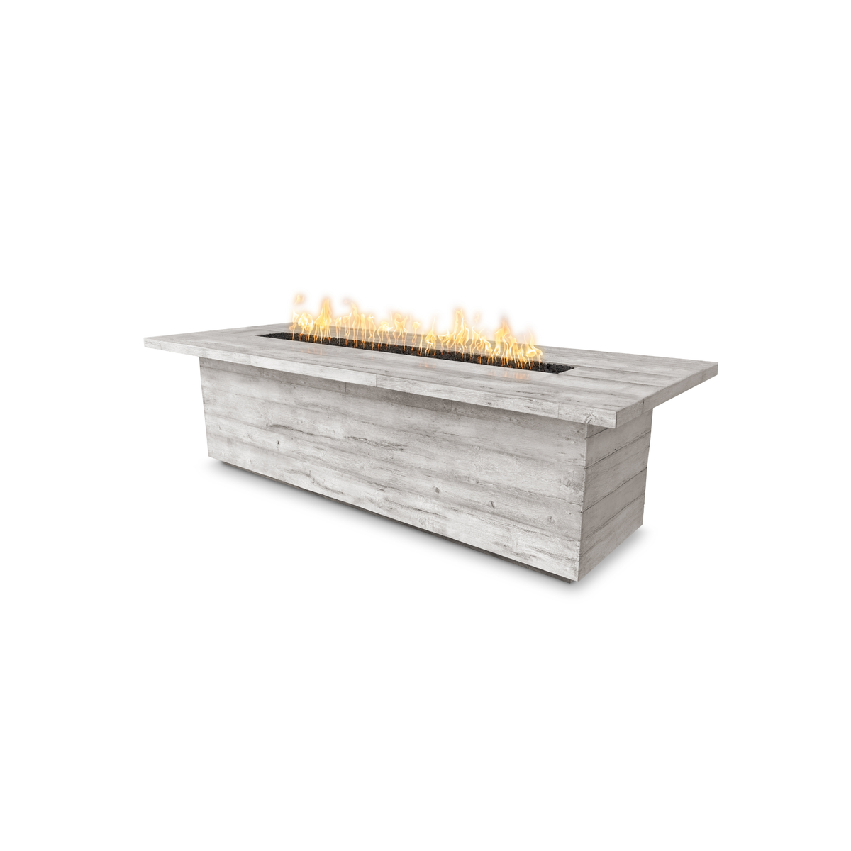 120" Rectangular Laguna Fire Table - Wood Grain GFRC Concrete - Ivory - Low Voltage Electronic Ignition - Natural Gas