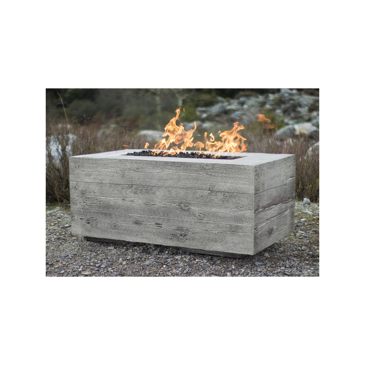 84" Rectangular Catalina Fire Pit - Wood Grain GFRC Concrete - Ivory - Match Lit - Liquid PropaneOPT-CTL84-IVY-LP